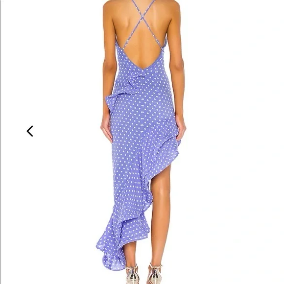 Lovers + Friends Riya Maxi Dress Sz S Polka Dot Asymmetric Ruffle